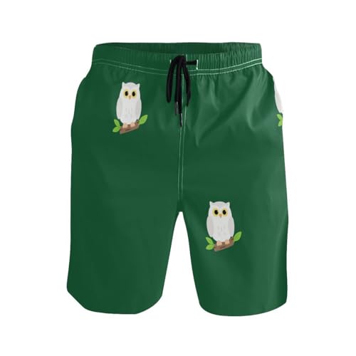 Cute Owl Bird Green Mens Swim Trunks Quick Dry Beach Shorts with Pocket S 23022362