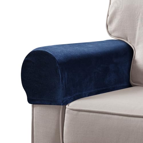 Homoyoyo 2pcs Sofa Armrest Cover Waterproof Armchair Arm Protectors Washable Stretchable Sofa Arm Covers for Recliners Sofas Chairs Living Room Couch Loveseat Navy Blue