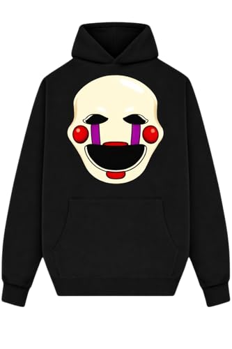 Black Pullover Hoodie with Creepy Puppet Bear Graphic – Horror Game Inspired Unisex Sweatshirt (US, Alpha, XX-Large, Regular, Regular, Black)