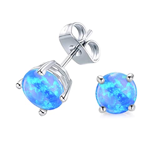 Bellitia Jewelry Fine Blue Opal Stud Earrings Gifts for Women, 925 Sterling Silver Simulated Opal Studs Hypoallergenic Jewellery by Bellitia Jewelry - Used condition - US$17.07