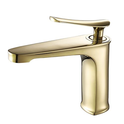 Robinet de lavabo design unique doré et chrome pour rénovation de salle de bain