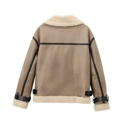 Minimalist Women's Winter Suede Jacket Coat Women Zippers Turn Down Collar Vintage Coat For Women2
