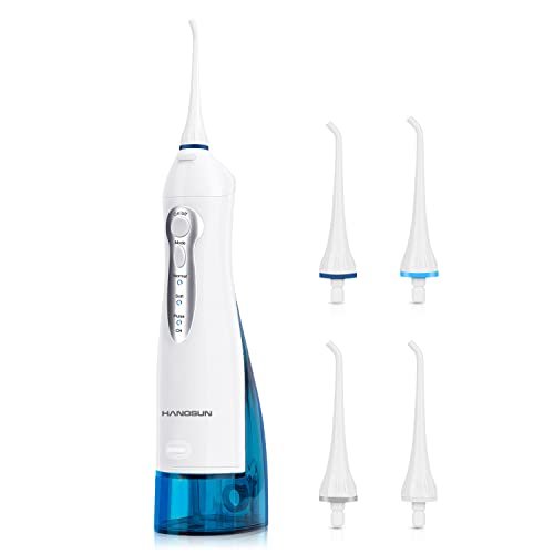 Jet Dentaire Hydropulseur Portable avec 4 Buses Irrigateur Oral Rechargeable par USB, Réservoir de 300ML, Sans Fil Nettoyeur De Dents pour La Maison Et Les Voyages