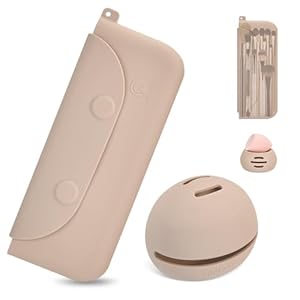 Silicone Makeup Brush Holder And Beauty Sponge Case, Travel Makeup Brush Case With Magnetic Closure, Makeup Sponge Holder 2 In 1 Stand Storage For Quick Drying Khaki