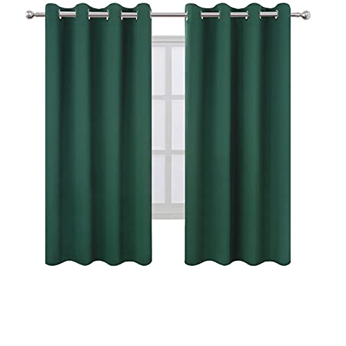 Image of LEMOMO Dark Green Bedroom Blackout Curtains /52 x 63 Inch Long /Set of 2 Curtain Panels /Thermal Insulated Room Darkening Curtains for Bedroom