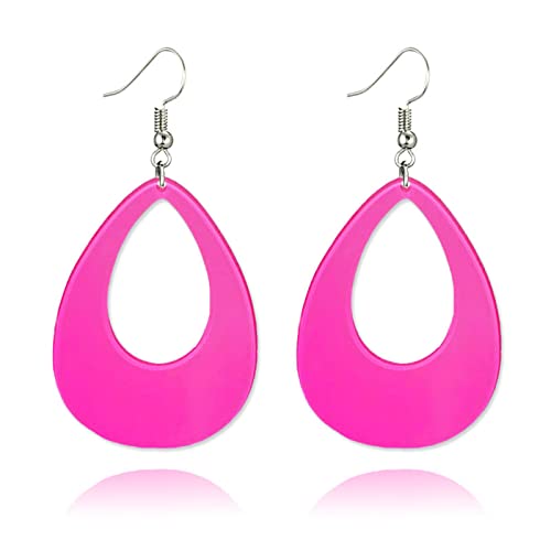 Oval Neon Earrings for Women Unique Retro Acrylic Lightweight 70s 80s 90s Teardrop Hollow Dangle Drop Statement Earrings 1980's Halloween Outfit Party Costume Accessories