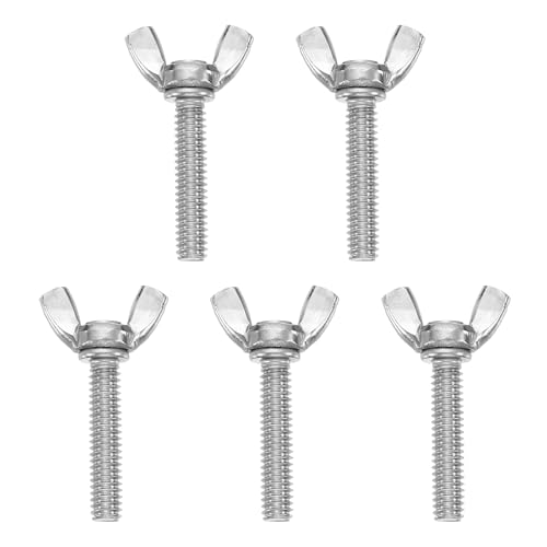 sourcing map 5Pcs 1/4-20 x 1-1/4 Wing Butterfly Screw Bolts, 304 Stainless Steel Machine Fastener, Thumb Hand Screws for Electronic Equipment, Silver Tone