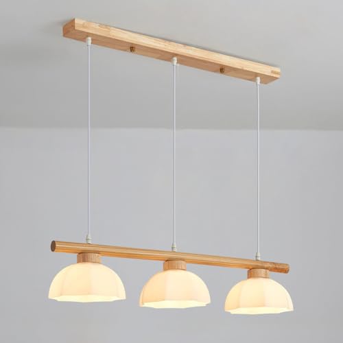 Dispositivo de iluminación de mesa de luz de comedor de 3 luces rústico, isla de iluminación de madera maciza, lámpara de techo, lámpara de línea, lámpara de vidrio, lámpara wisszadu, luz Aqiong