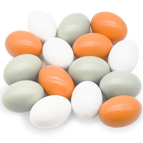 15 Pcs Wooden Fake Eggs,3 Colors Wood Eggs,Fake Chicken Eggs,Dummy Eggs Help Laying Hen,Nest Eggs for Crafts,Nesting Box,Easter,Food Toy,Home Decor,DIY