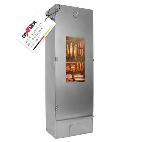 Grafner XXL Räucherofen mit 6 Etagen, Sichtfenster und Thermometer, legierter Stahl, 12x Haken, Räucherschrank zum Heißräuchern und Kalträuchern, Smoker für Fisch Fleisch Käse Gemüse