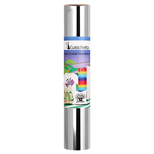 Image of Gatichetta Silver Heat Transfer Vinyl Roll, Metallic Foil Iron On Vinyl 12 inch X 6ft Silver Chrome HTV Vinyl for Garments