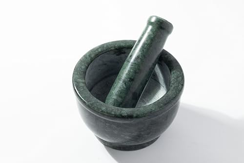 Image of BR AND SONS GREEN Marble Mortar and Pestle Set - 4 Inch Traditional Imam Dasta Kundi Kharal Okhli Khalbatta - Natural Stone Spice Grinder for Kitchen - Indian Masher