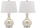 SAFAVIEH Lighting Collection Shelley Coastal White Capiz Shell Gourd 25-inch Bedroom Living Room Home Office Desk Nightstand Table Lamp Set of 2 (LED Bulbs Included)