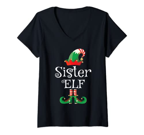 Mujer Sister Elf Shirt Girls Gift Elf Matching Family Christmas Camiseta Cuello V