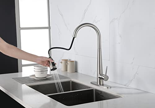 Grifo de cocina extensible con monomando moderno y acabado níquel cepillado 4