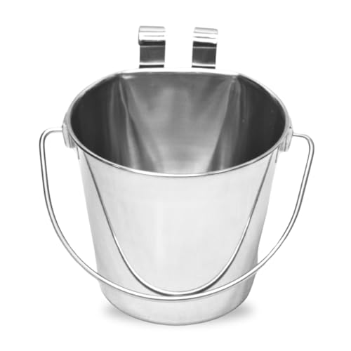 AASPIRE PETS Stainless Steel Flat Side Bucket with Dual Hooks 2 Quart (0.5Gallon) Heavy Duty Hanging Dog Water & Food Bowl Kennel Cage & Crate Durable Pet Pail for Dogs Cats Birds & Small Animals