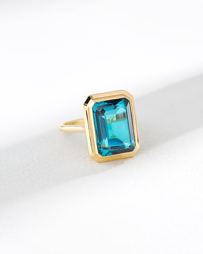 YoTreasure London Blue Doublet Quartz 'Aurora Flare' Ring Solid 14K Yellow Gold Over 925 Sterling Silver Jewelry3