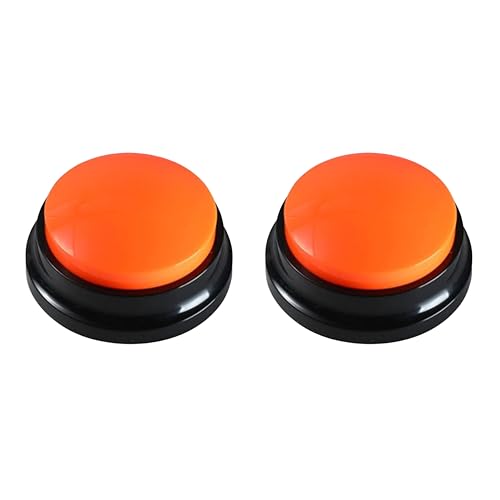 Image of Foodie Puppies Interactive Dog Toys, Pet Voice Training Talking Button /Buzzer Toy for Communication - Pack of 2 (Recording Button, Orange) 30Sec Record & Playback, [Without Battery]