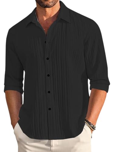 Image of Leriya Fashion Shirt for Man New |Textured Shirts for Men | Long Sleeve Button Down Shirt |Beach Holiday Trendy Evening & Vacation Outfit