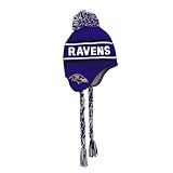 NFL Kids Youth 8-20 Team Color Primary Logo Jacquard Tassel Cold Weather Football Pom Beanie Knit Hat One Size - Baltimore Ravens - Purple