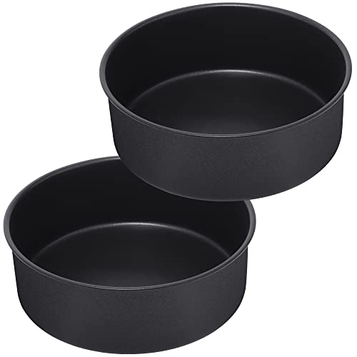 Teamfar 8 X 3 Inch Cake Pan Set, 2 Pieces Stainless Steel Black Non-Stick Coating Baking Round Cake Pan For Birthday Wedding Layer Cakes, Non-Toxic & Anti-Rust, One-Piece Design & Heavy Duty #TOP29