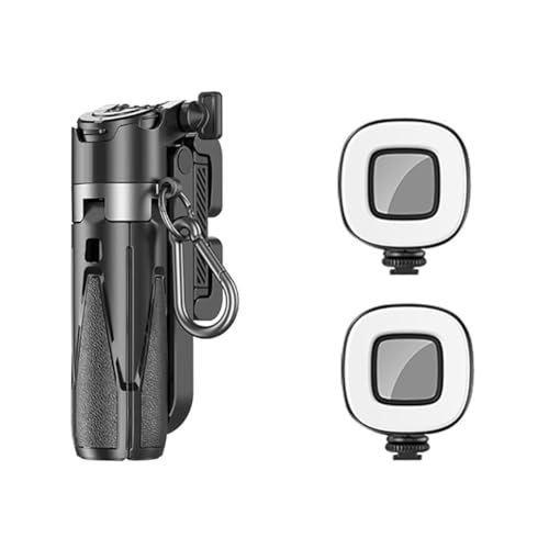Trépied mini P15 compact avec perche à selfie télescopique et double éclairage LED