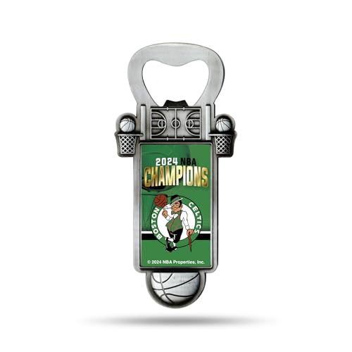 Rico Industries NBA Basketball Boston Celtics 2024 NBA Champions Magnetic Bottle Opener, Stainless Steel, Strong Magnet to Display on Fridge