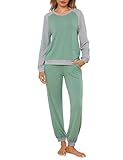 Leversic Pigiama Donna Invernale Cotone Pigiami a Maniche Lunghe, Top e Pantaloni con Tasches Morbido e Confortevole Morbido e Caldo 1386-GRG S