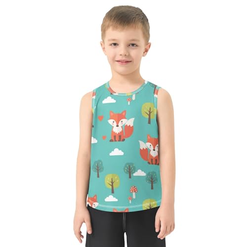 J JOYSAY Cartoon Fox Mushroom Boys Tank Top Sleeveless Muscle Shirts Quick Dry Active Workout Sport Kids T-Shirts 3-15T2