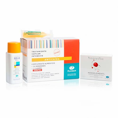 Rueber - Pack Anticaída | Champu Biotina BIO-B + Equitox Tratamiento Hidratante Cabello + Minoelements Pastillas para el Pelo Anticaida Cabello | Pack Tratamiento Anticaida Cabello Mujer y Hombre