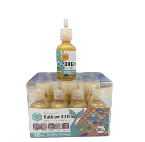 Levin 3D Outliner Glitter Kit 30ml – Golden Multi-Surface Glitter Paint for Stone, Diya, Metal, Canvas, Earthen Pot & Crafts | Art Decoration Paint for Kids & Artists 6pc-image-23