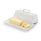 Butter Dish with Lid for Countertop, by Kook, Ceramic Dish Tray with Cover, Kitchen Keeper, Container, Holder (White)