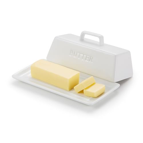 Kook Ceramic Butter Dish with Lid, Countertop, Dishes, Tray, White