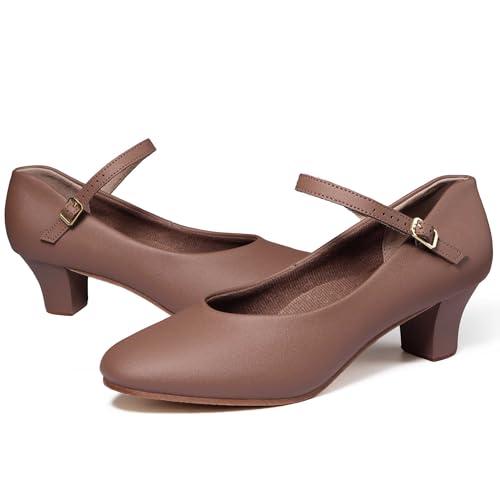 Image of Linodes PU Leather Ankle Strap Character Shoe 1.55'' Dance Shoes for Women-UPD