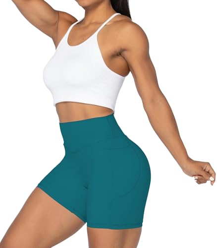 Image of Sunzel No Front Seam Biker Shorts for Women with Pockets, Yoga Workout Gym Bike Shorts with Tummy Control
