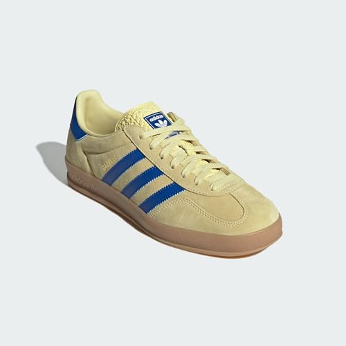 Image of adidas Originals Gazelle Indoor, Powder Yellow /Royal Blue /Cloud White, Size 8.5