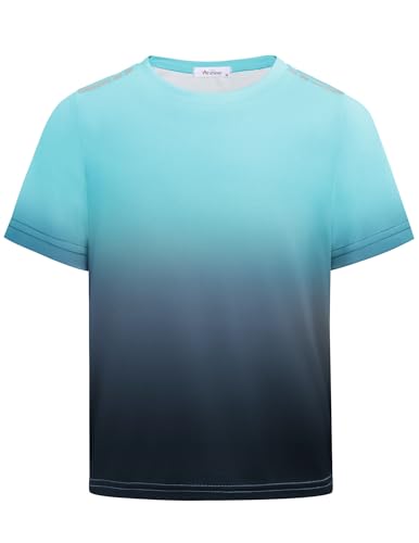 Image of Arshiner Boys T-Shirt Gradient Short Sleeve Kids Summer Sports Crew Neck Tops Casual Wear Childrens Breathable Basic Shirts Light Green Gradient Size 150 (9-10 Years)