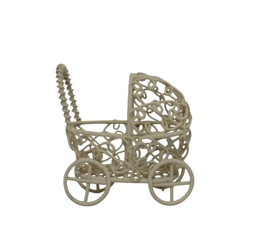 ZICOM Minigarten Miniatur Kinderwagen mini weiß Höhe 6,8cm Metall, Puppenhaus Modellbau Sandgarten