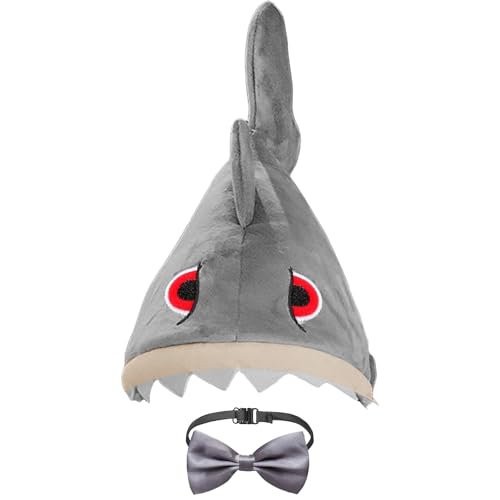 AUNGCSHE Cappelli Divertenti, Cappello Animali Cappello da Squalo e Papillon Regolabile, Halloween, Carnevale, Hat Costume Party Free Size Adatto Adulto Bambino Ragazzo Ragazza
