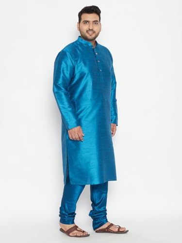Image of Vastramay Plus Men's White Silk Blend Kurta Pyjama Set VPLUSMKWH001nPBL 44 | Independence Day