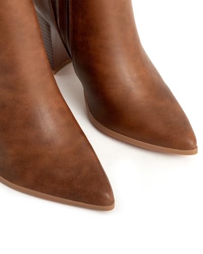 Chelsea Ankle Boots for Women Chunky Block Heel Booties Pointed Toe Stack Heel Brown Black Boots Dress Shoes Elastic Gore Slip On Comfortable Chelsea Boots3