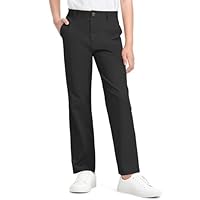 KEREDA Boys School Uniform Pants Flat Front Dress Pants Twill Pull on Adjustable Waist Pant Black 13-14 Years