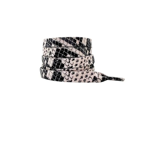 スニーカー用フラット靴ひも プリント動物 ヒョウ柄 シマウマ ヘビ柄 靴ひも クリエイティブ ユニセックス カジュアル キャンバス,1組(Black beige snake,140cm)