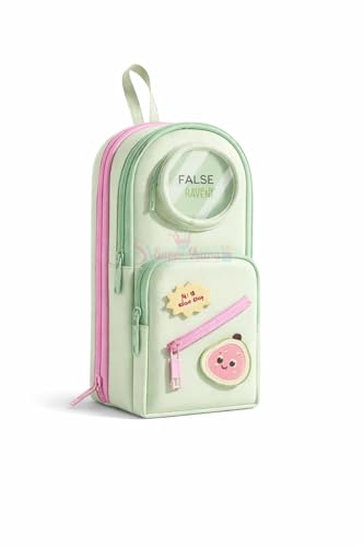 Image of Invite Cute Backpack Style Pencil Case with Visible Display Window, Multi-Layer Large Capacity Stationery Organizer for Kids & Students (False Raven-Green Pouch)