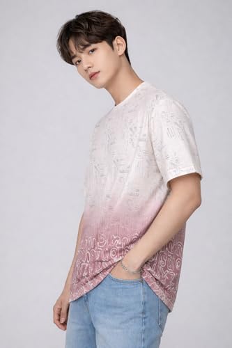 Image of London Hills Men's Cotton Printed Ombre Gradient T-Shirt | Loose Fit Casual Wear | Short Sleeve Crew Neck | Soft Breathable Fabric for Daily & Streetwear Use