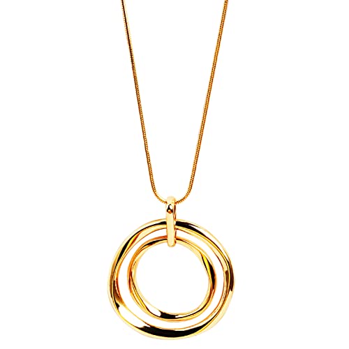Jiulory Circle Necklace, Long Sweater Chain Double Circle Pendant,Classic Elegant and Simple Gold Necklace Gold pendant Gold Jewelry Statement Necklaces for Women and Ladies (Gold)