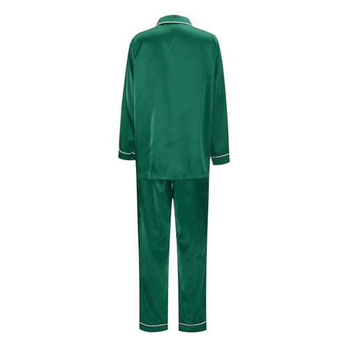 WWPPAION 2026 Christmas Pajamas for Family Silk Satin Button Down Sleepwear Long Sleeve Nightwear 2 Pcs Comfy Loungewear Set Mom Green - image 6