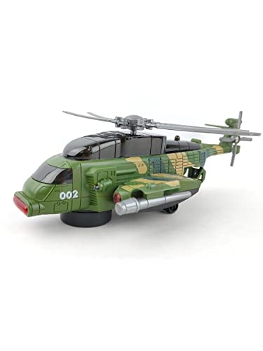 Image of MD Traders Bump N GO 360 Rotating Wheel 002 AMDTd Aircraft Musical and Light Toy Helicopter for Kids (Army)