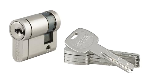 THIRARD - Demi Cylindre de Serrure Haute Sécurité - Laiton Nickelé - Anti-Perçage - 8 Goupilles - Ø 30 x 60 mm - Gris - 5 Clés Réversibles avec Carte de Propriété