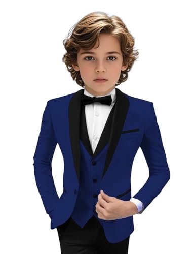 Image of Tuxedo Suits for Boys 3 Pieces Slim Fit Boys Formal Suit Dresswear Ring Bearer Outfit Blazer Vest Pants for Wedding Grooms